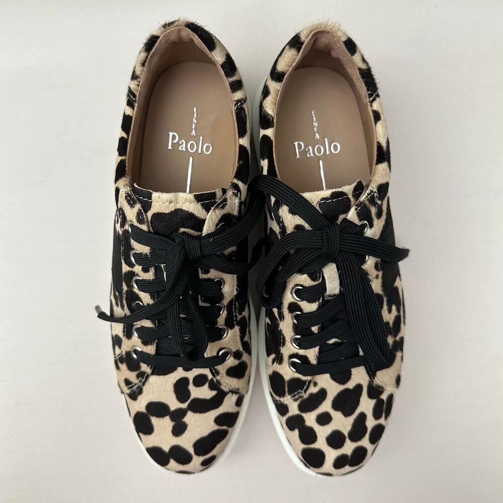 Linea Paolo Black Tan Animal Print Calf Hair Low Top Fashion Sneakers Womens 6.5